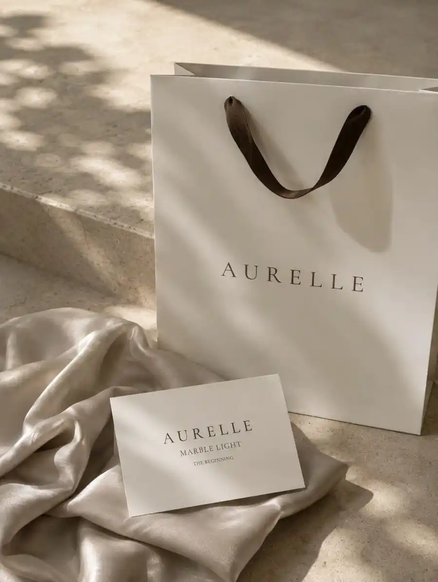 Sacola e cartão AURELLE · Marble Light